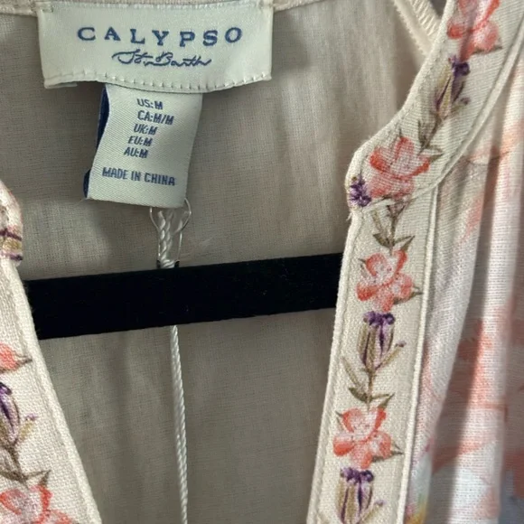 Calypso St. Barth Pale Blush Floral Embroidered Midi Dress M - Picture 6 of 12
